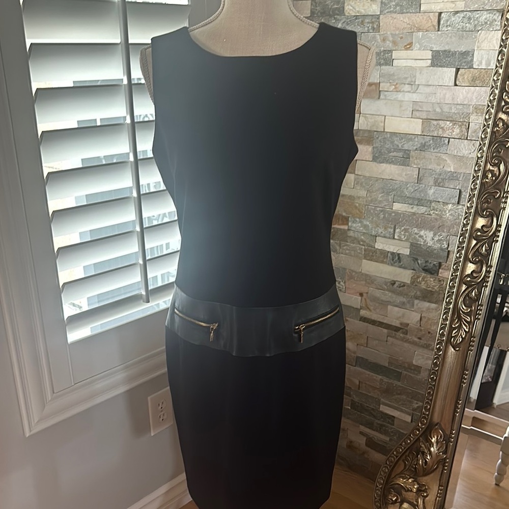 Calvin Klein Black Dress with Leather Detail
